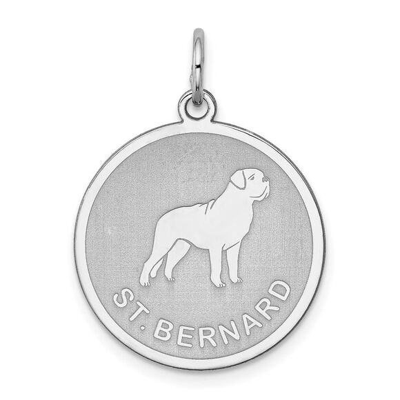 Sterling Silver Laser Etched St. Bernard Dog Pendant, 19mm - Picture 1 of 5